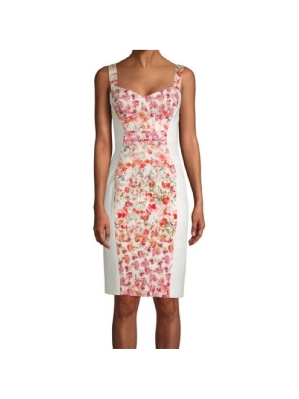 Black Halo White Sheath Dress with Pink Floral Panel